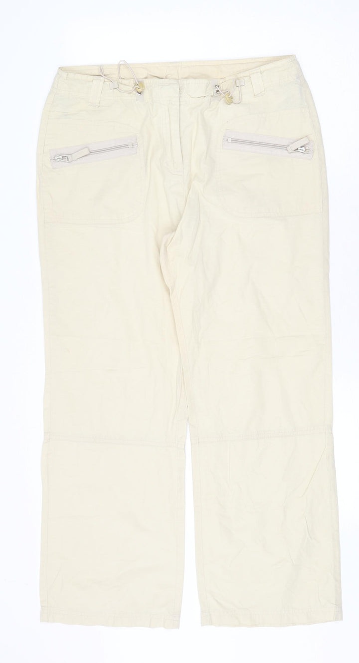 Dorothy Perkins Womens Beige Cotton Trousers Size 14 Regular Zip