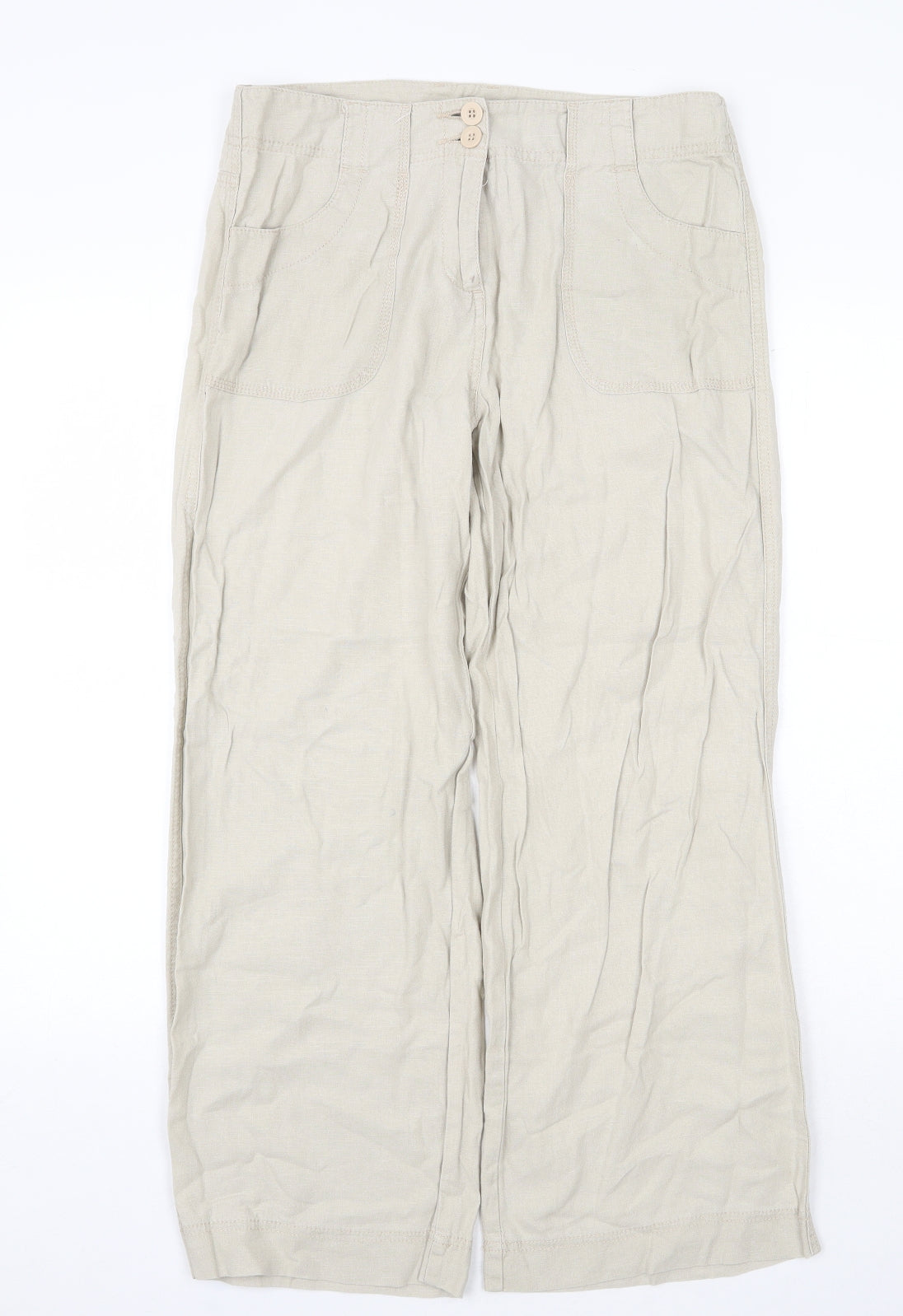 Marks and Spencer Womens Beige Linen Trousers Size 12 Regular Zip