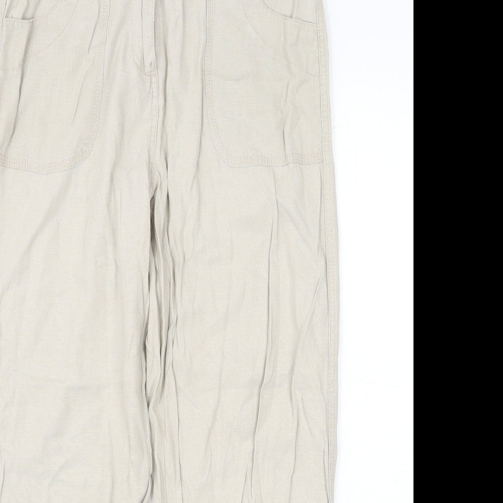 Marks and Spencer Womens Beige Linen Trousers Size 12 Regular Zip