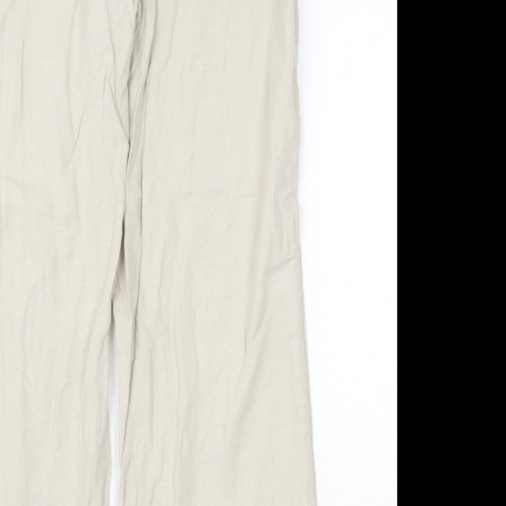 Marks and Spencer Womens Beige Linen Trousers Size 12 Regular Zip