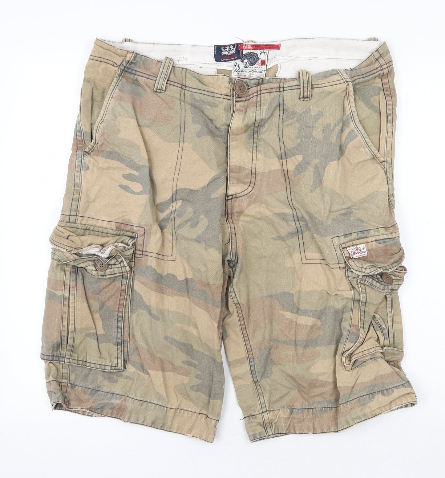 UrbanSpirit Womens Multicoloured Camouflage Cotton Cargo Shorts Size 36 Regular Zip