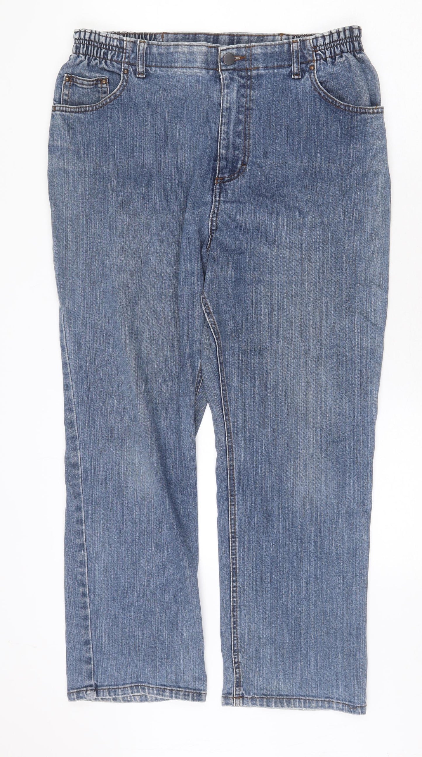 Marks and Spencer Womens Blue Cotton Straight Jeans Size 16 Regular Zip