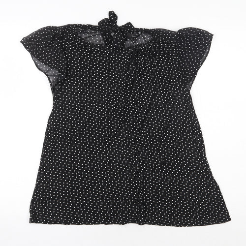 NEXT Womens Black Polka Dot Viscose Basic Blouse Size 8 Round Neck