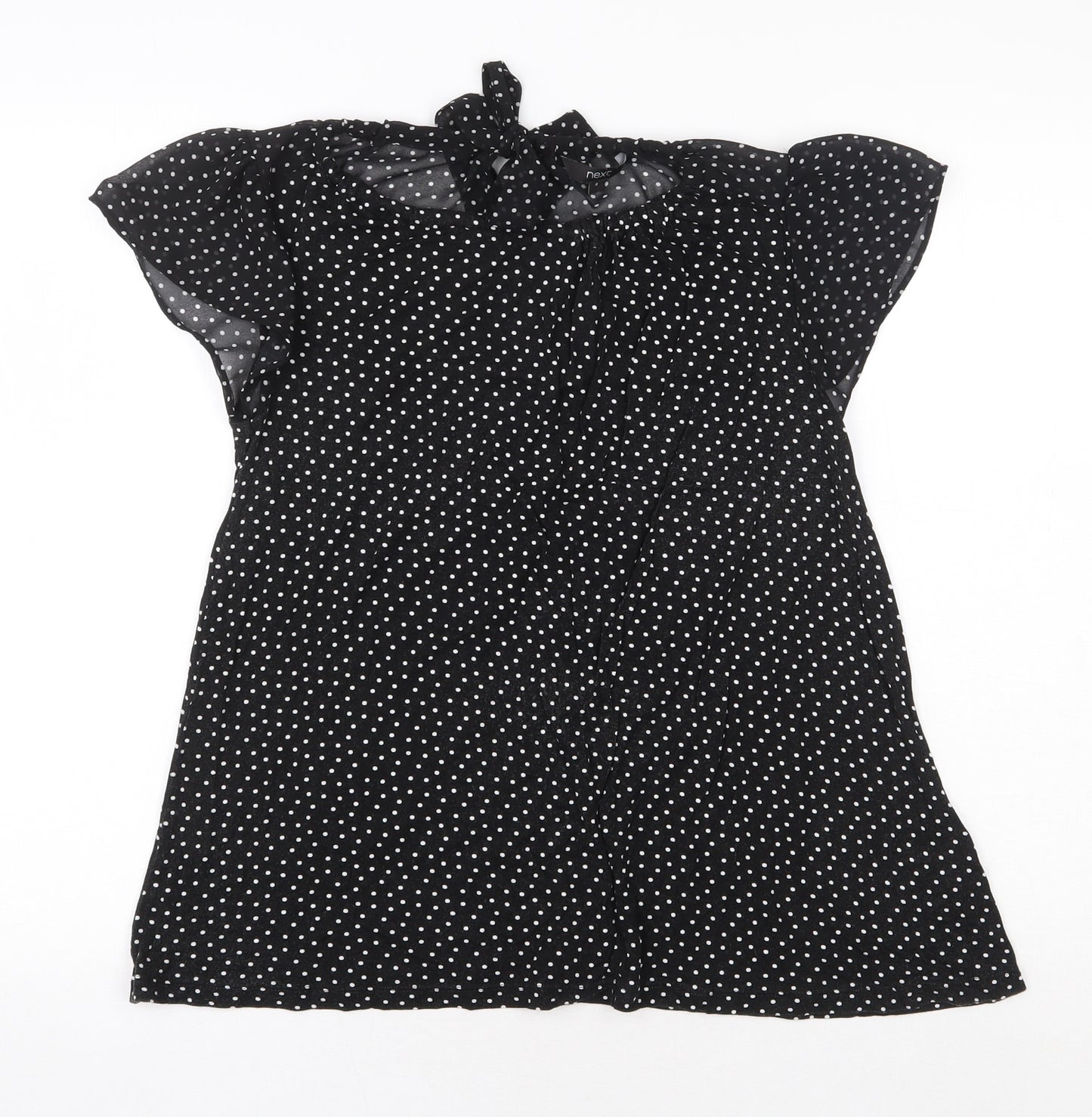 NEXT Womens Black Polka Dot Viscose Basic Blouse Size 8 Round Neck
