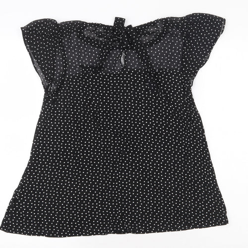 NEXT Womens Black Polka Dot Viscose Basic Blouse Size 8 Round Neck