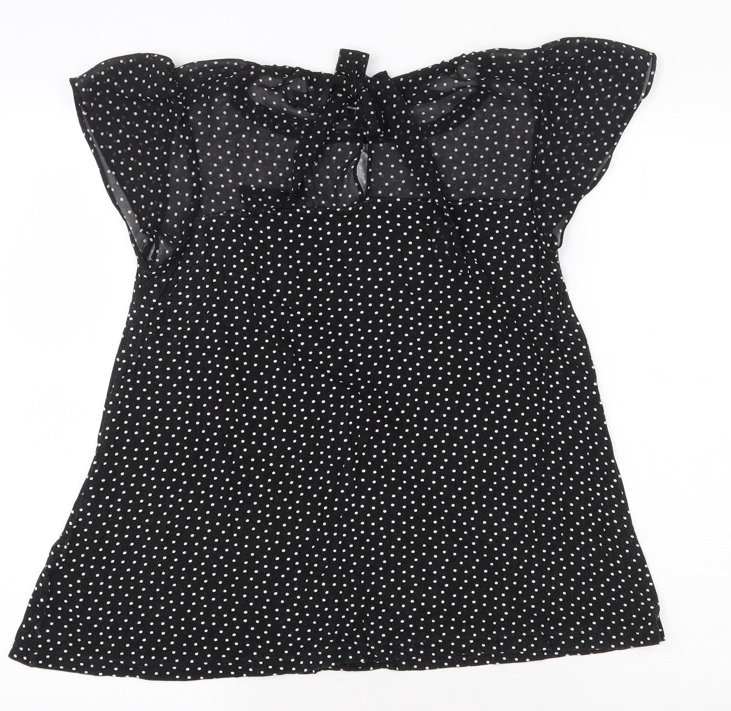 NEXT Womens Black Polka Dot Viscose Basic Blouse Size 8 Round Neck