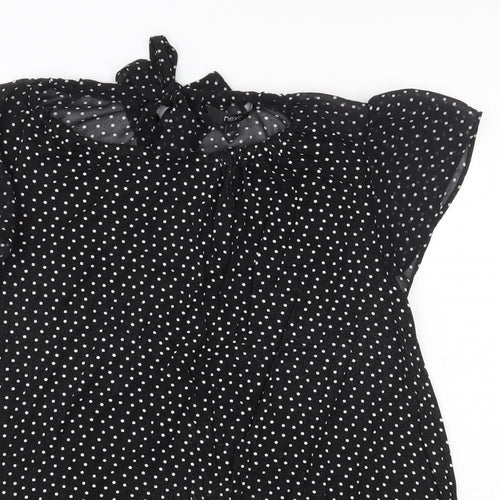 NEXT Womens Black Polka Dot Viscose Basic Blouse Size 8 Round Neck