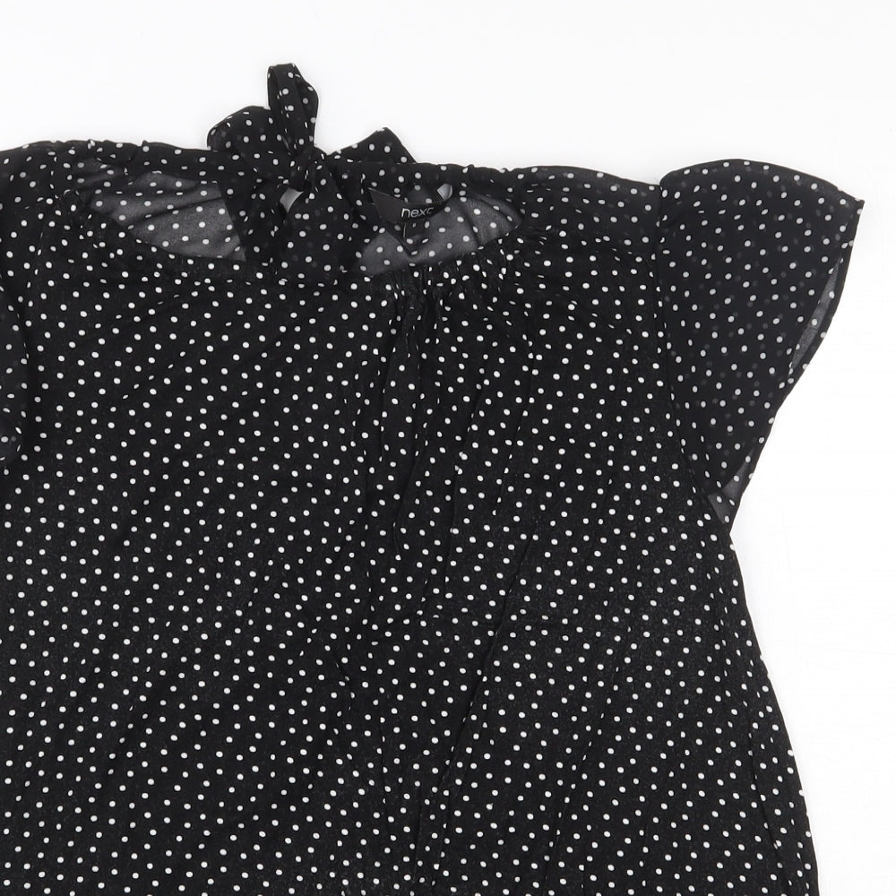 NEXT Womens Black Polka Dot Viscose Basic Blouse Size 8 Round Neck