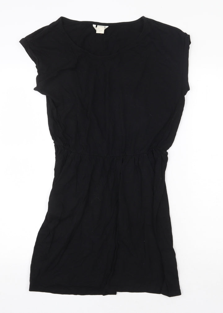 H&M Womens Black Cotton T-Shirt Dress Size S Round Neck Pullover