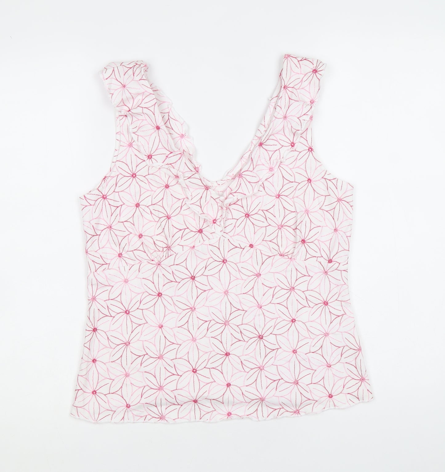 Per Una Womens White Floral Cotton Basic Tank Size 14 V-Neck