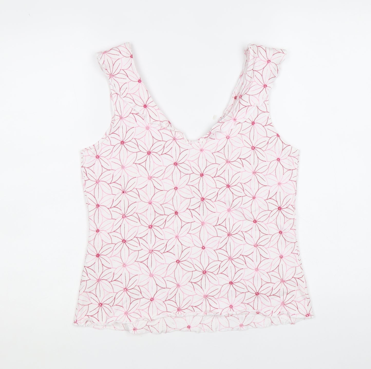 Per Una Womens White Floral Cotton Basic Tank Size 14 V-Neck