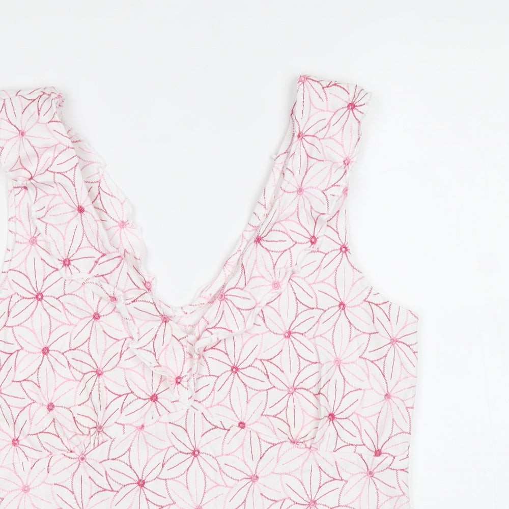 Per Una Womens White Floral Cotton Basic Tank Size 14 V-Neck