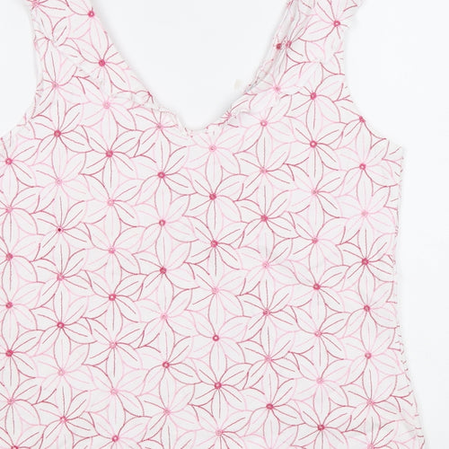 Per Una Womens White Floral Cotton Basic Tank Size 14 V-Neck