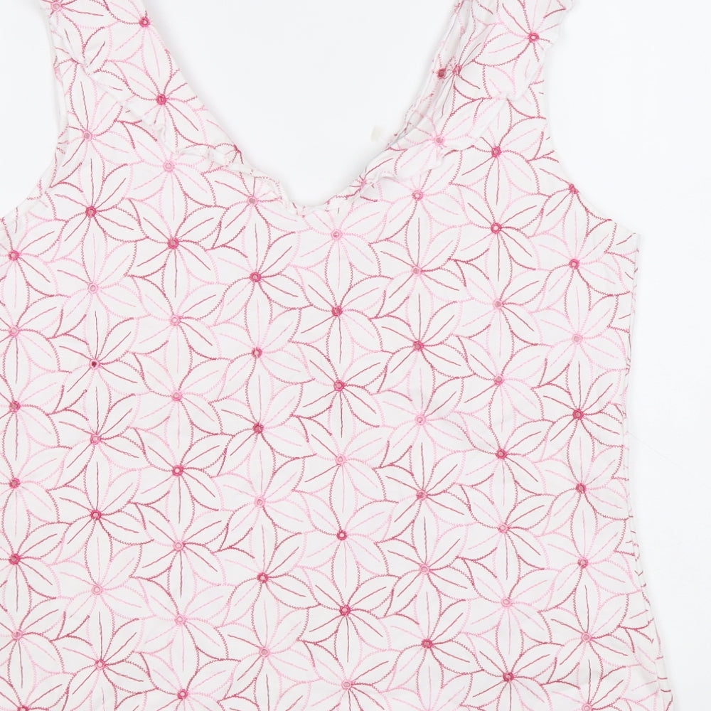 Per Una Womens White Floral Cotton Basic Tank Size 14 V-Neck