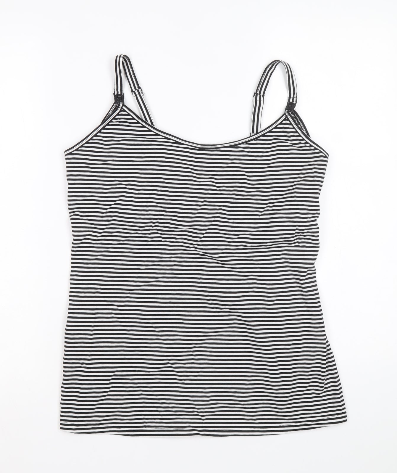 George Womens Black Striped Cotton Basic Tank Size 14 Round Neck