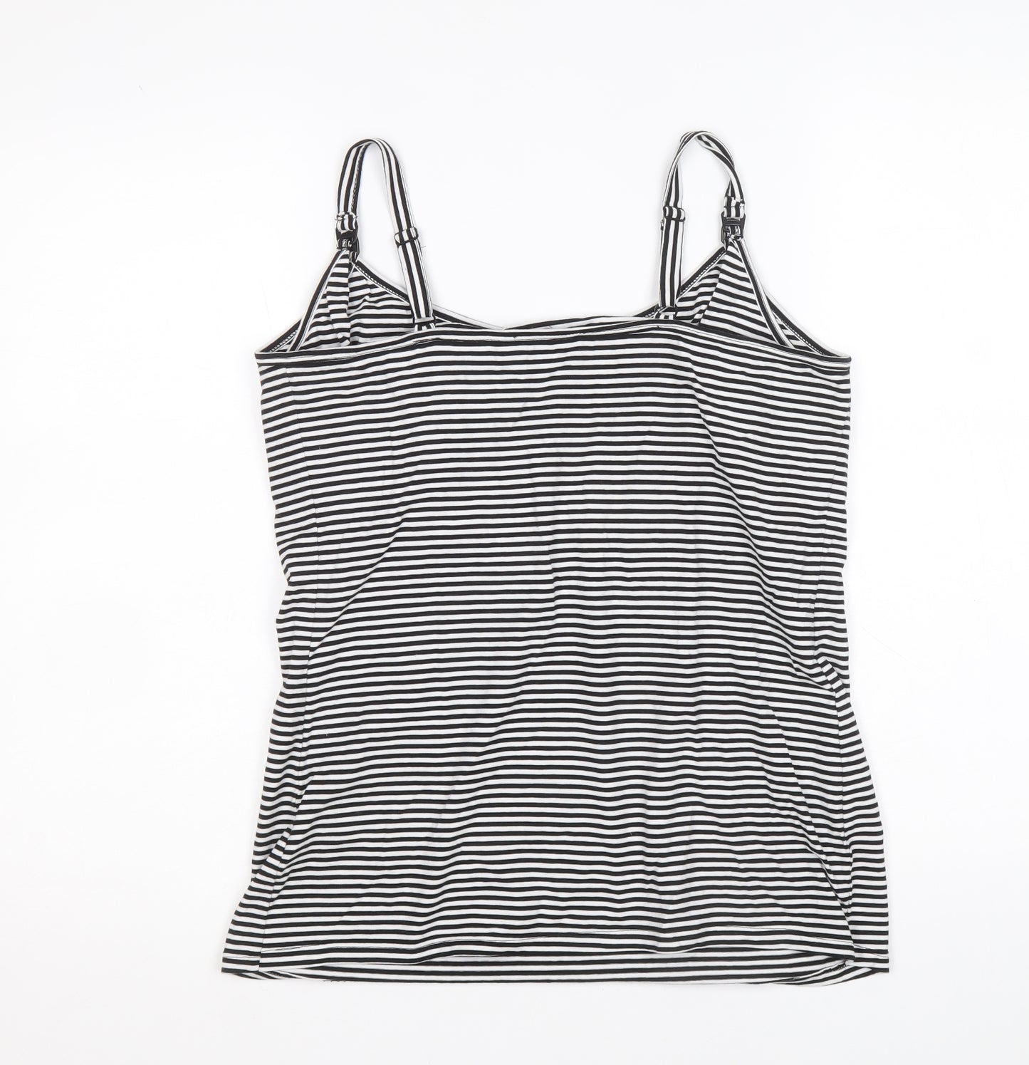 George Womens Black Striped Cotton Basic Tank Size 14 Round Neck