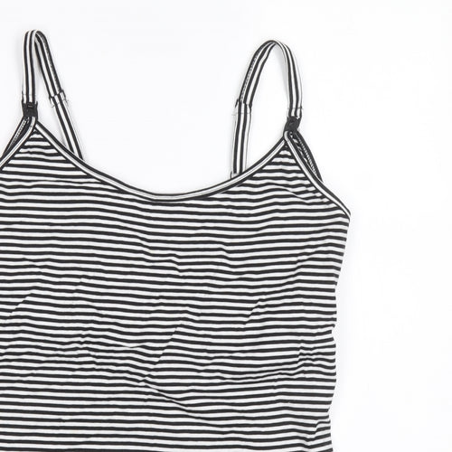 George Womens Black Striped Cotton Basic Tank Size 14 Round Neck