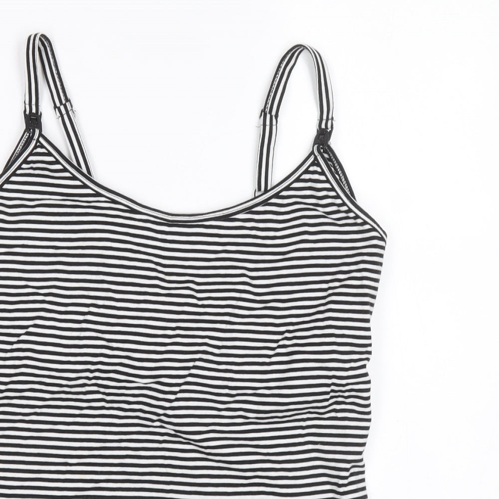 George Womens Black Striped Cotton Basic Tank Size 14 Round Neck