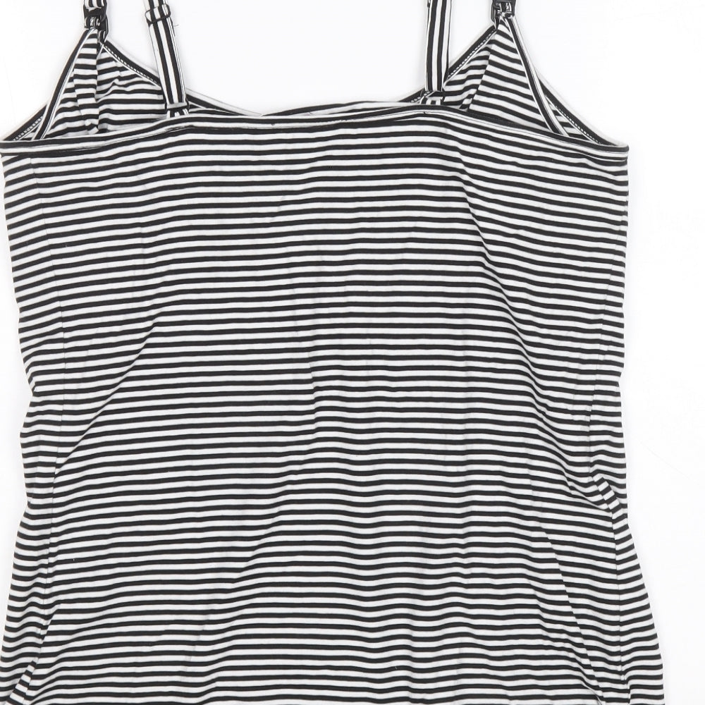 George Womens Black Striped Cotton Basic Tank Size 14 Round Neck