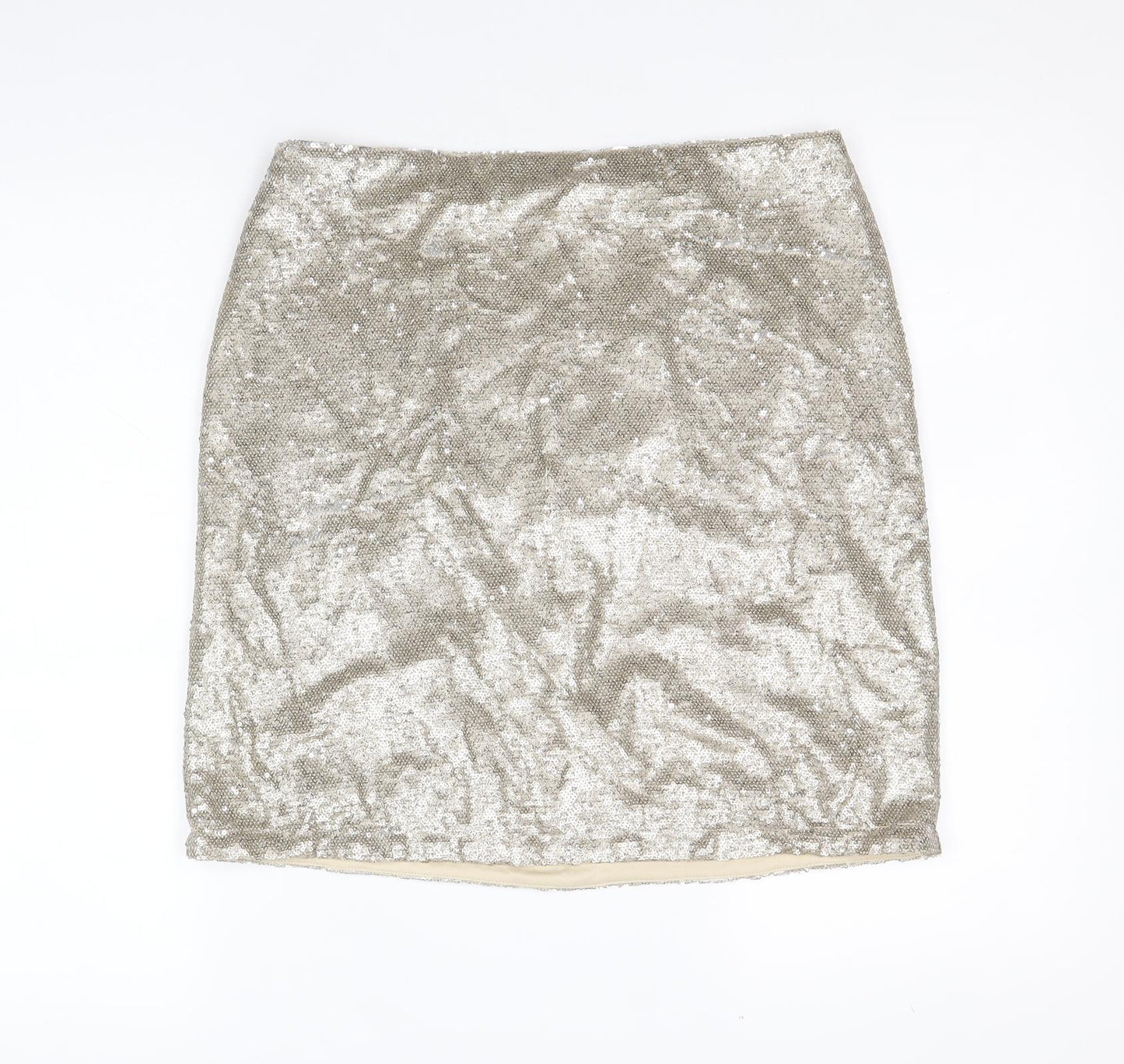 Sosandar Womens Gold Polyamide Straight & Pencil Skirt Size 12 Zip