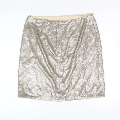 Sosandar Womens Gold Polyamide Straight & Pencil Skirt Size 12 Zip