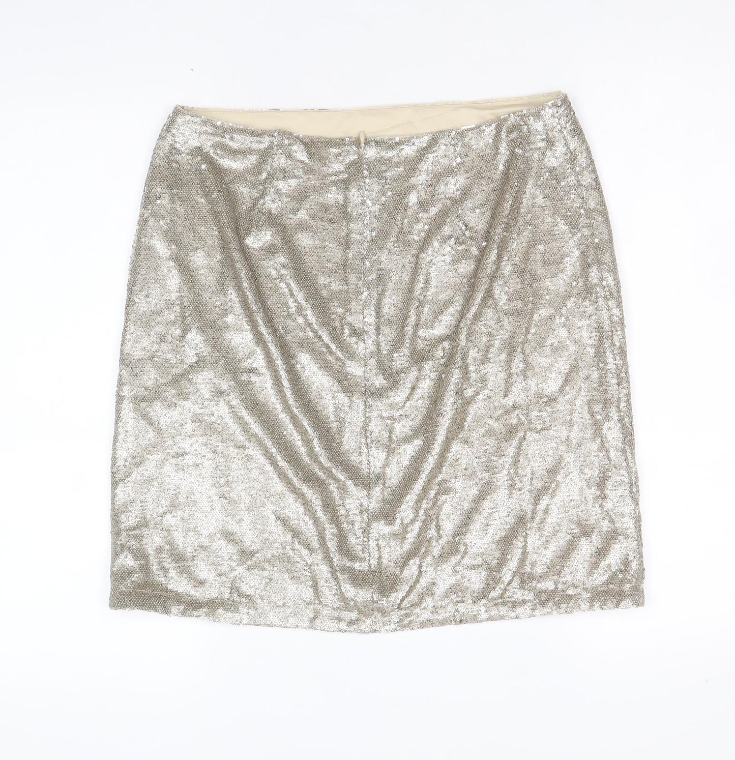 Sosandar Womens Gold Polyamide Straight & Pencil Skirt Size 12 Zip