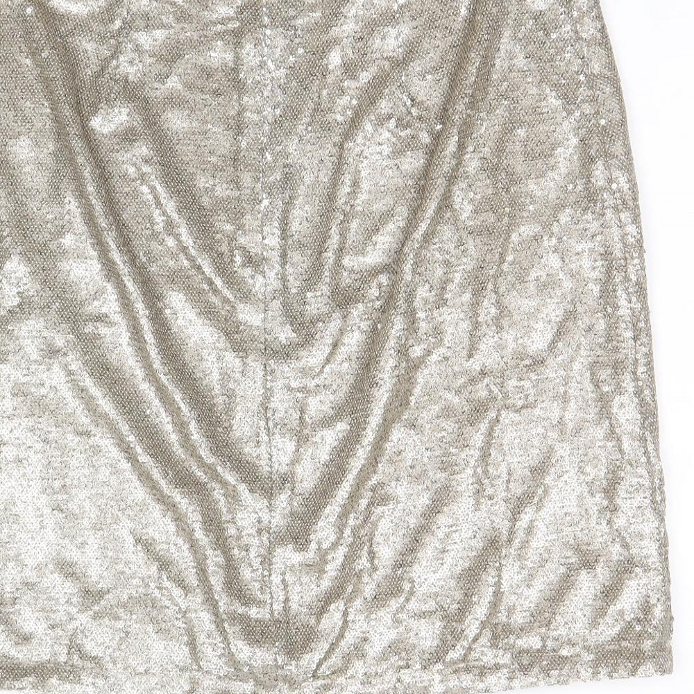 Sosandar Womens Gold Polyamide Straight & Pencil Skirt Size 12 Zip