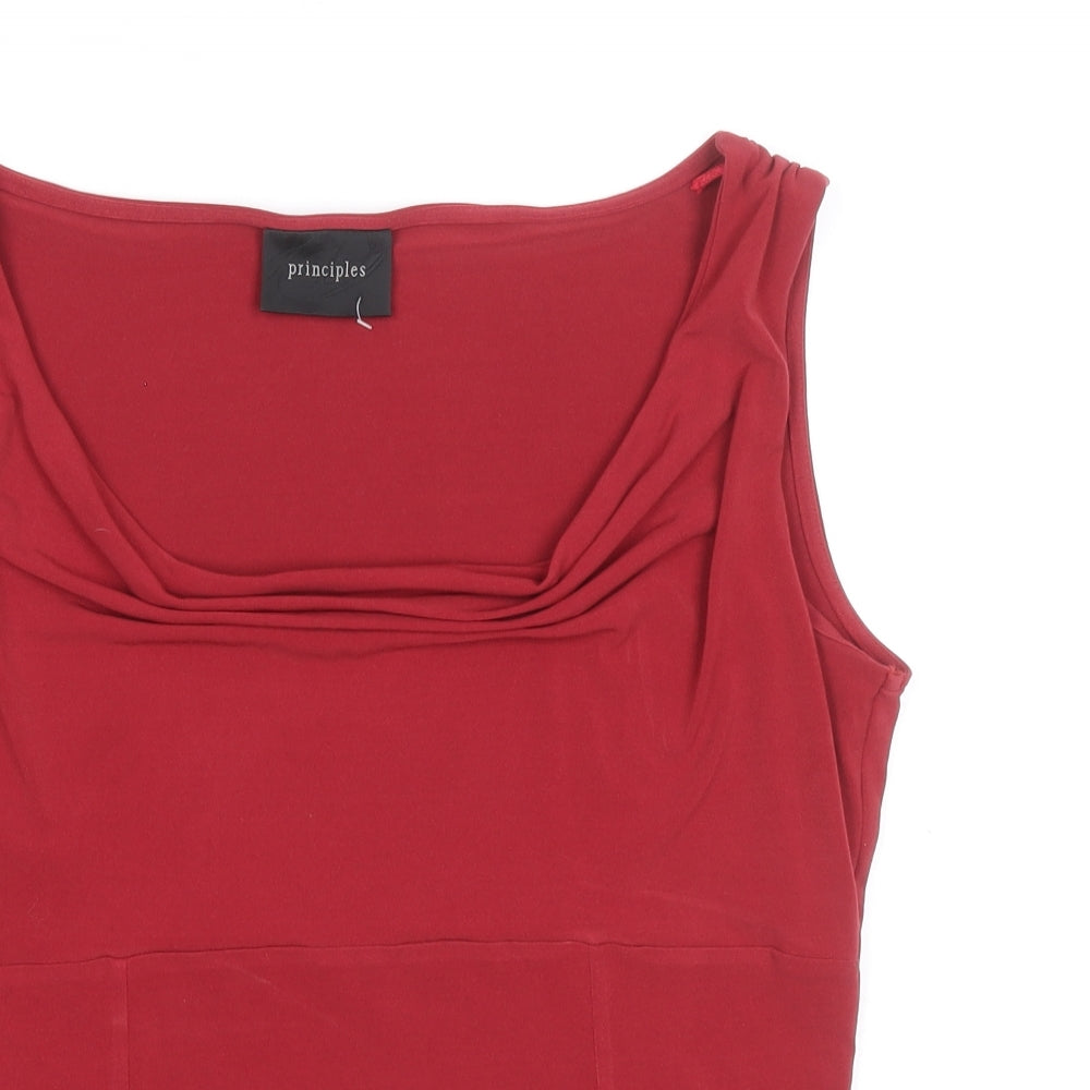 Principles Womens Red Polyester Basic Tank Size 12 Cowl Neck