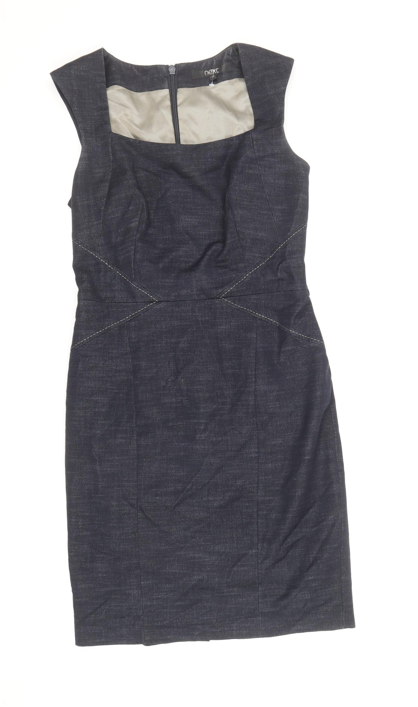 NEXT Womens Blue Polyester Sheath Size 10 Square Neck Zip