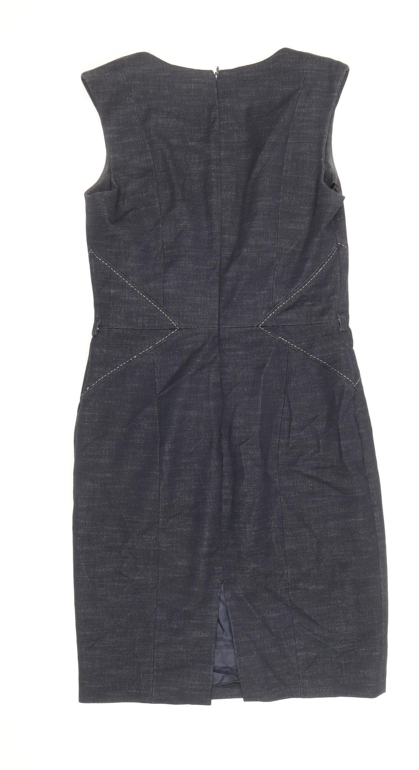 NEXT Womens Blue Polyester Sheath Size 10 Square Neck Zip