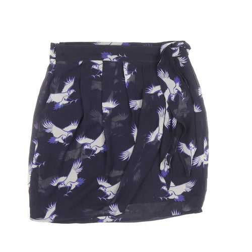 Zara Womens Blue Geometric Polyester Tulip Skirt Size XS Zip - Bird Pattern