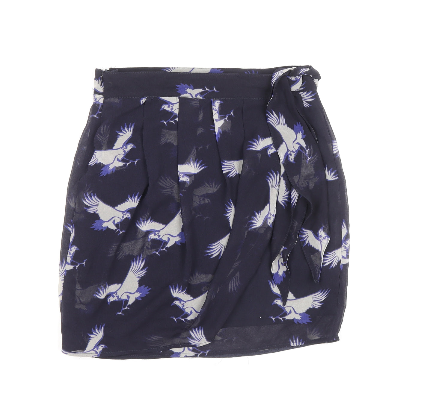 Zara Womens Blue Geometric Polyester Tulip Skirt Size XS Zip - Bird Pattern