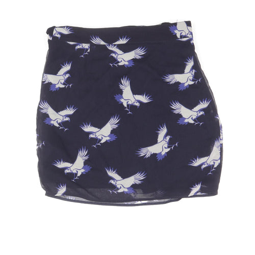 Zara Womens Blue Geometric Polyester Tulip Skirt Size XS Zip - Bird Pattern