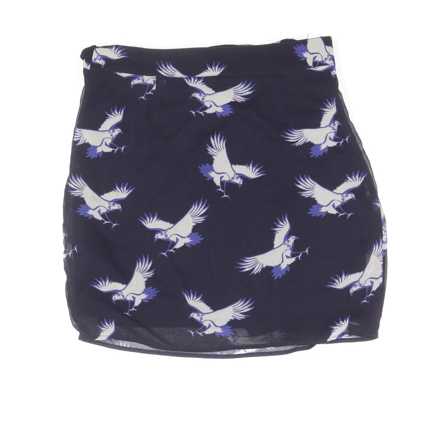 Zara Womens Blue Geometric Polyester Tulip Skirt Size XS Zip - Bird Pattern