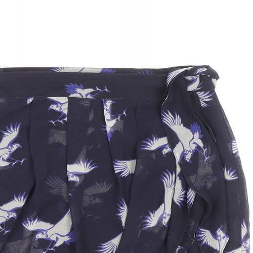 Zara Womens Blue Geometric Polyester Tulip Skirt Size XS Zip - Bird Pattern