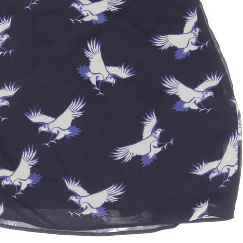 Zara Womens Blue Geometric Polyester Tulip Skirt Size XS Zip - Bird Pattern