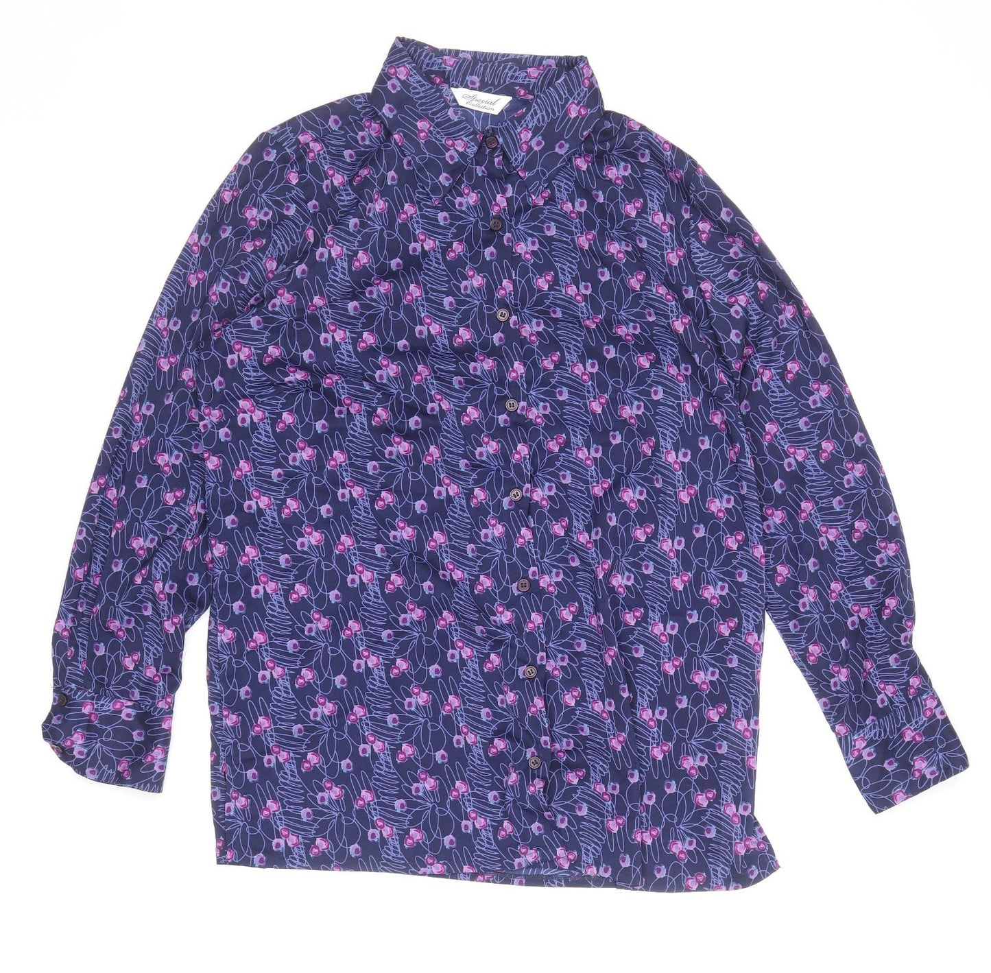 Special Collection Womens Purple Floral Polyester Basic Button-Up Size 16 Collared
