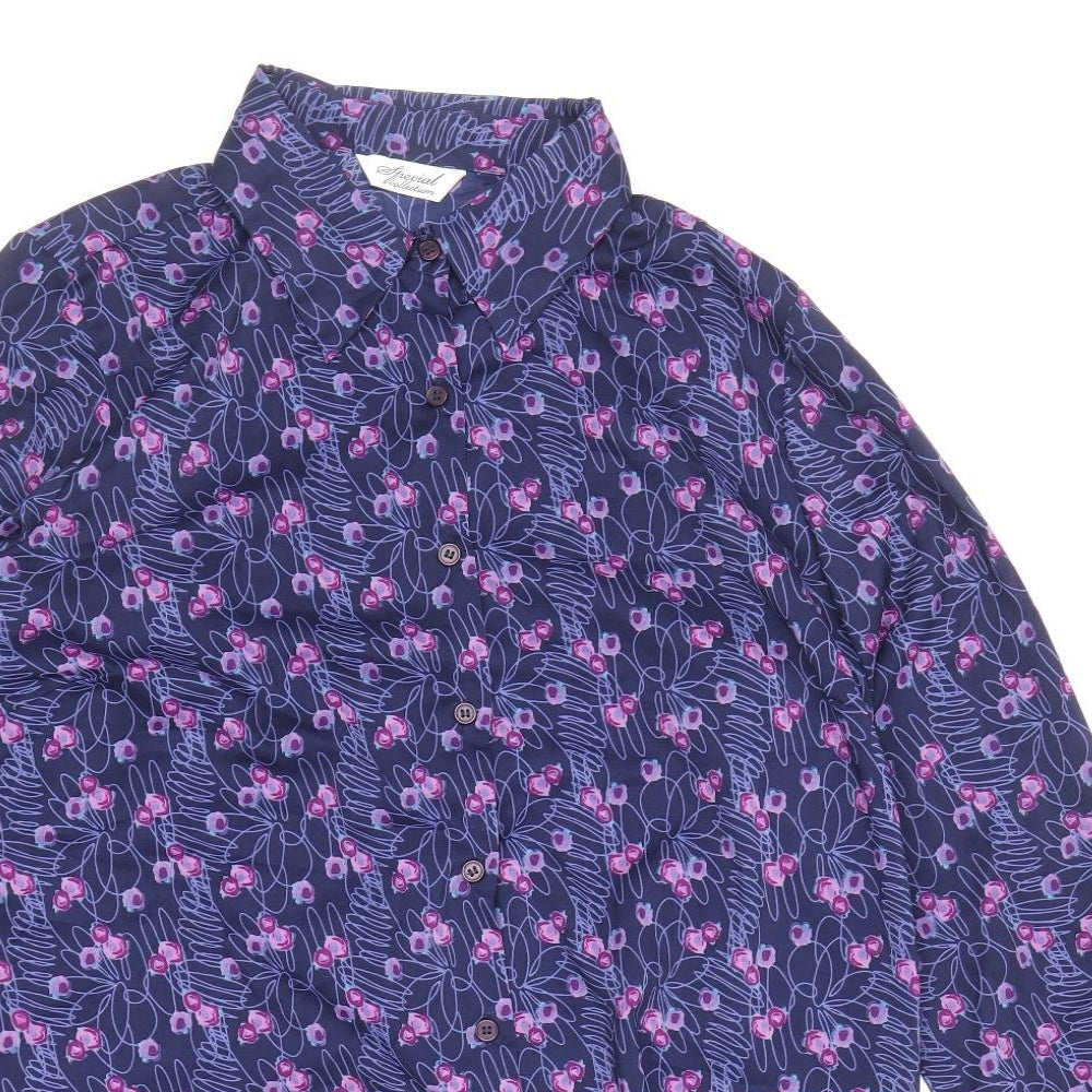 Special Collection Womens Purple Floral Polyester Basic Button-Up Size 16 Collared