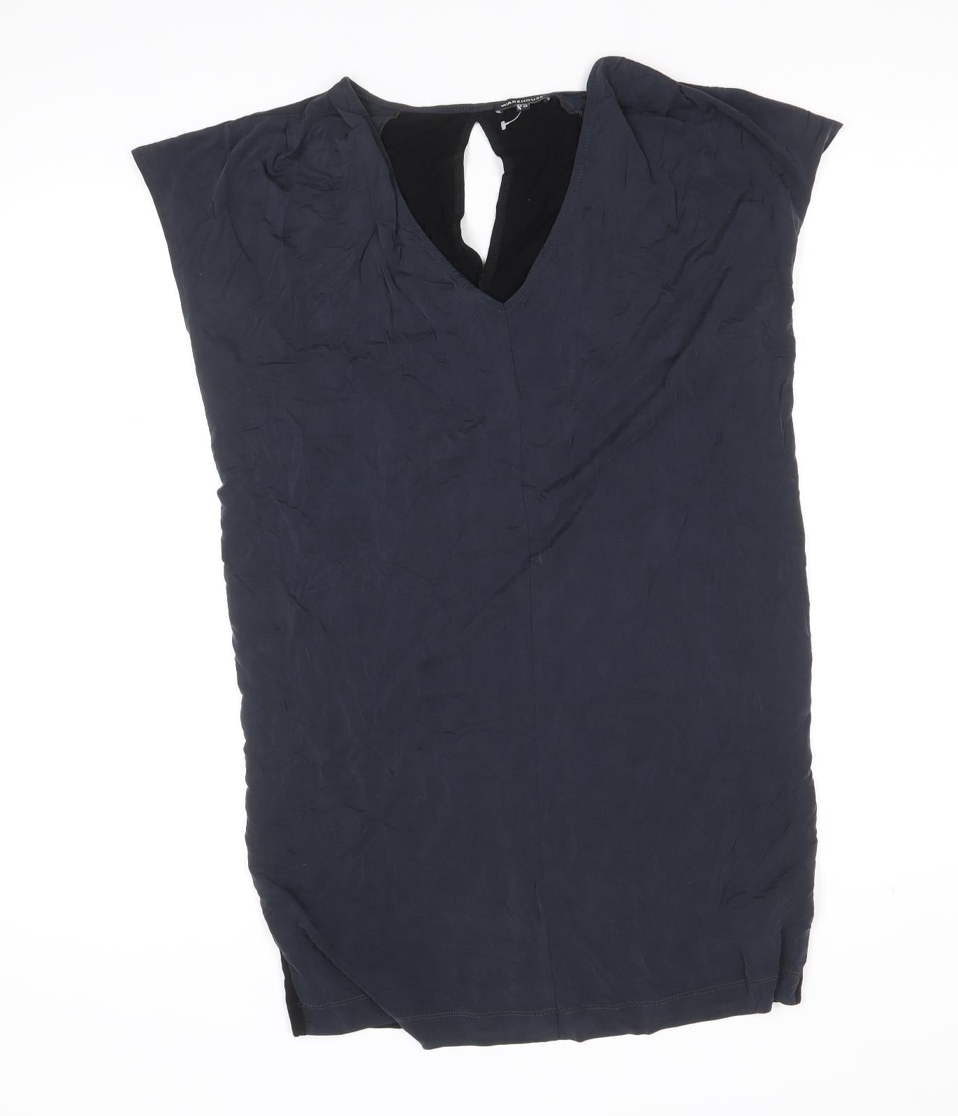 Warehouse Womens Blue Cupro T-Shirt Dress Size 12 V-Neck Pullover