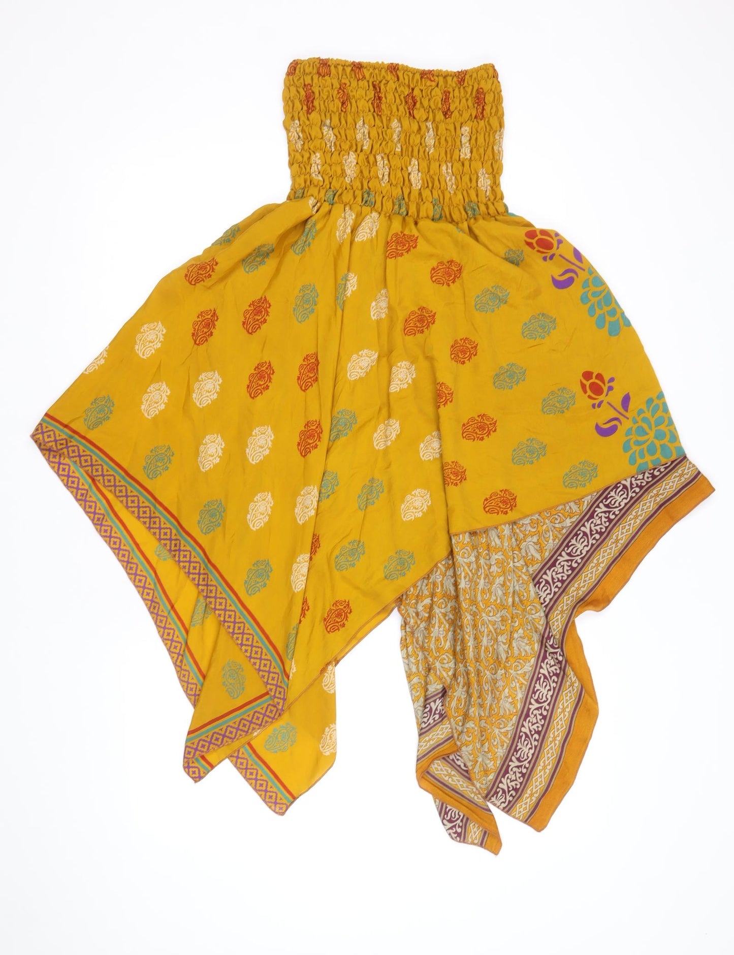 Karma Womens Yellow Geometric Silk Basic Blouse Size 10 Off the Shoulder