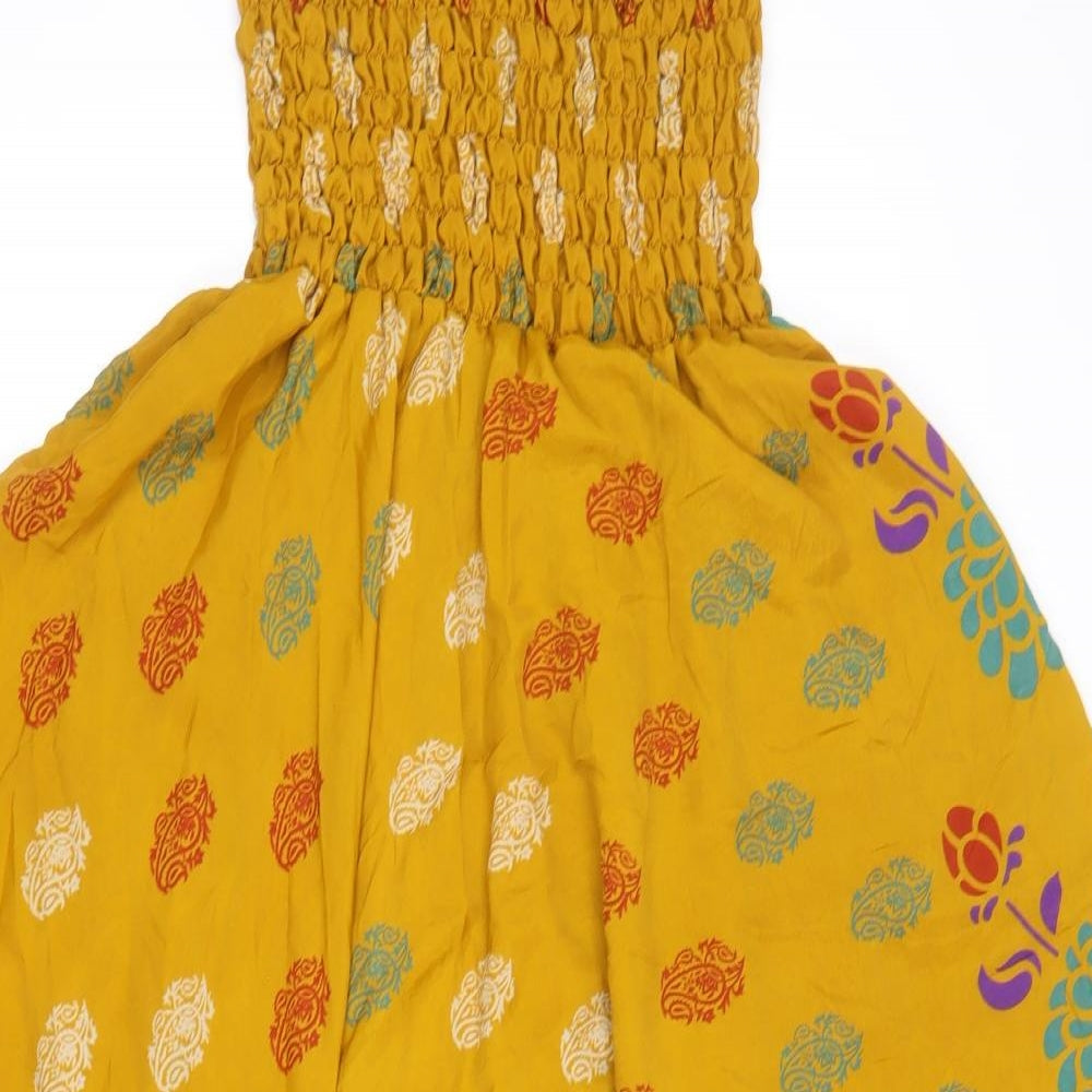 Karma Womens Yellow Geometric Silk Basic Blouse Size 10 Off the Shoulder