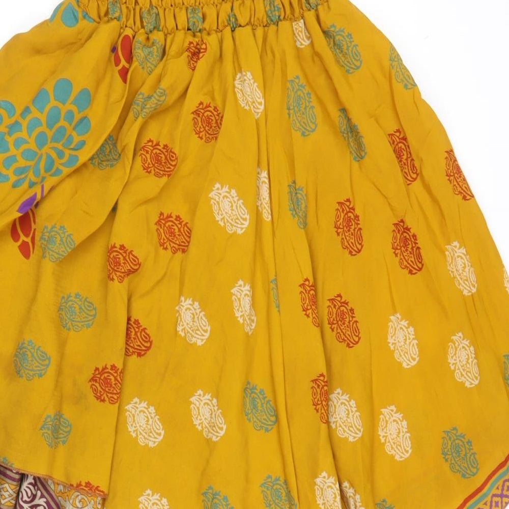 Karma Womens Yellow Geometric Silk Basic Blouse Size 10 Off the Shoulder