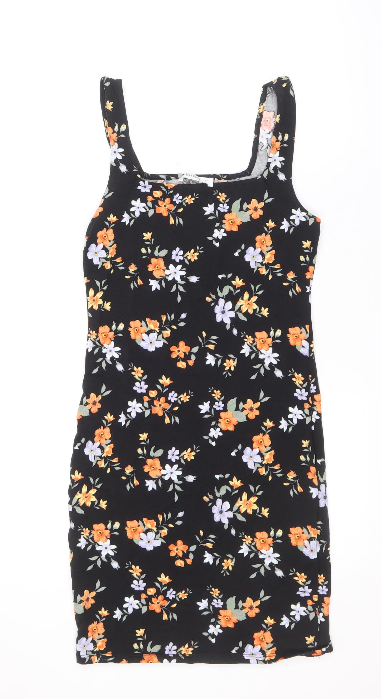 Terranova Womens Black Floral Cotton Tank Dress Size S Square Neck Pullover