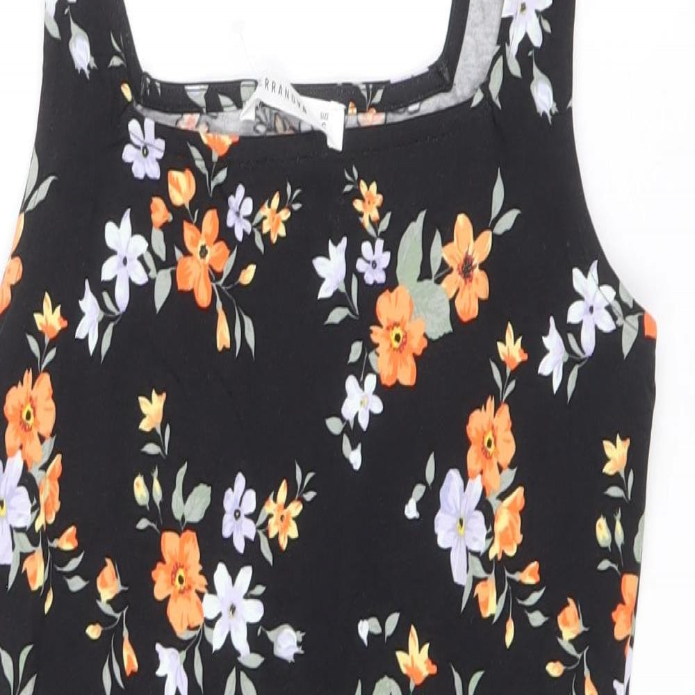 Terranova Womens Black Floral Cotton Tank Dress Size S Square Neck Pullover