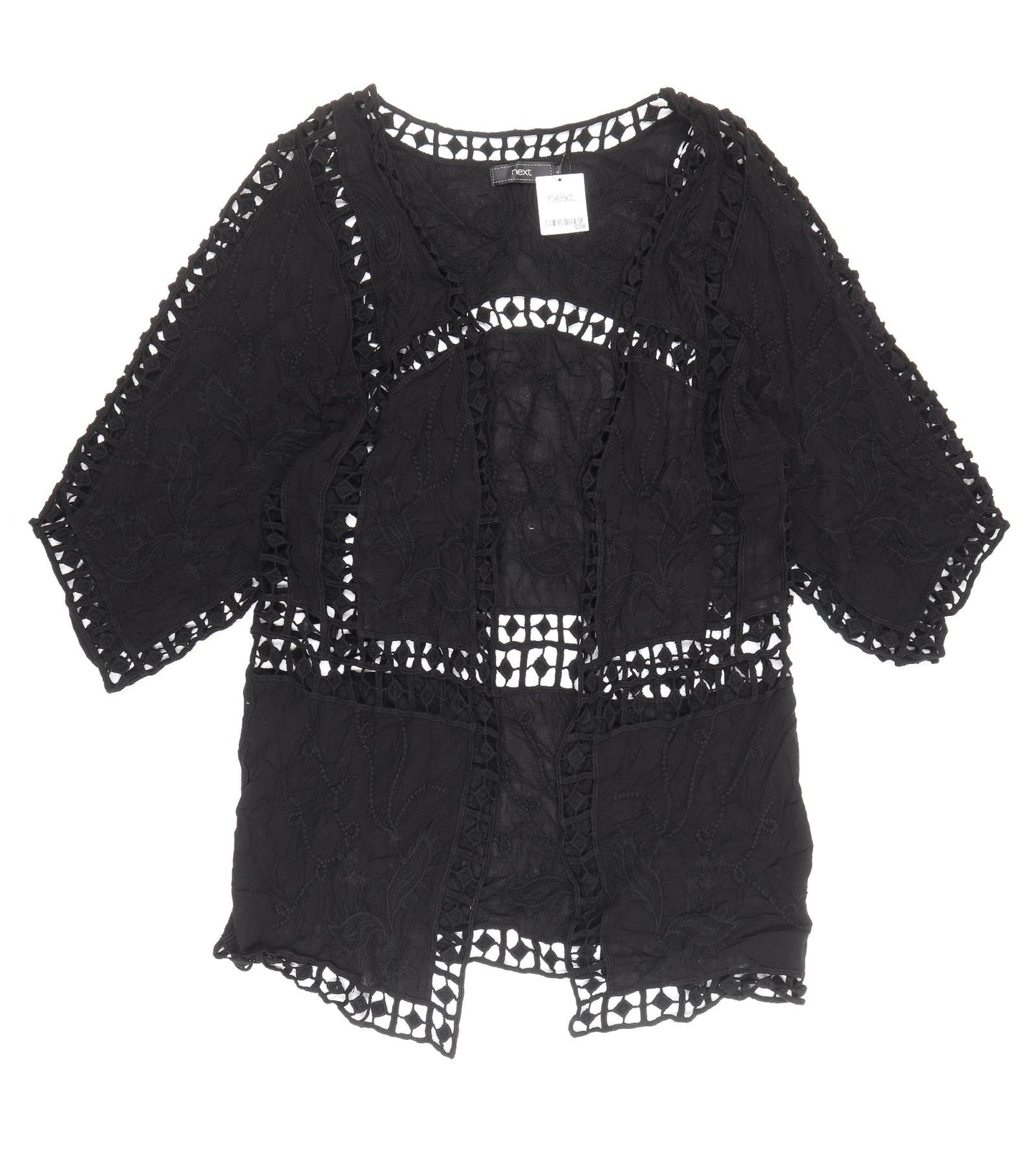 NEXT Womens Black Cotton Kimono Blouse Size L V-Neck