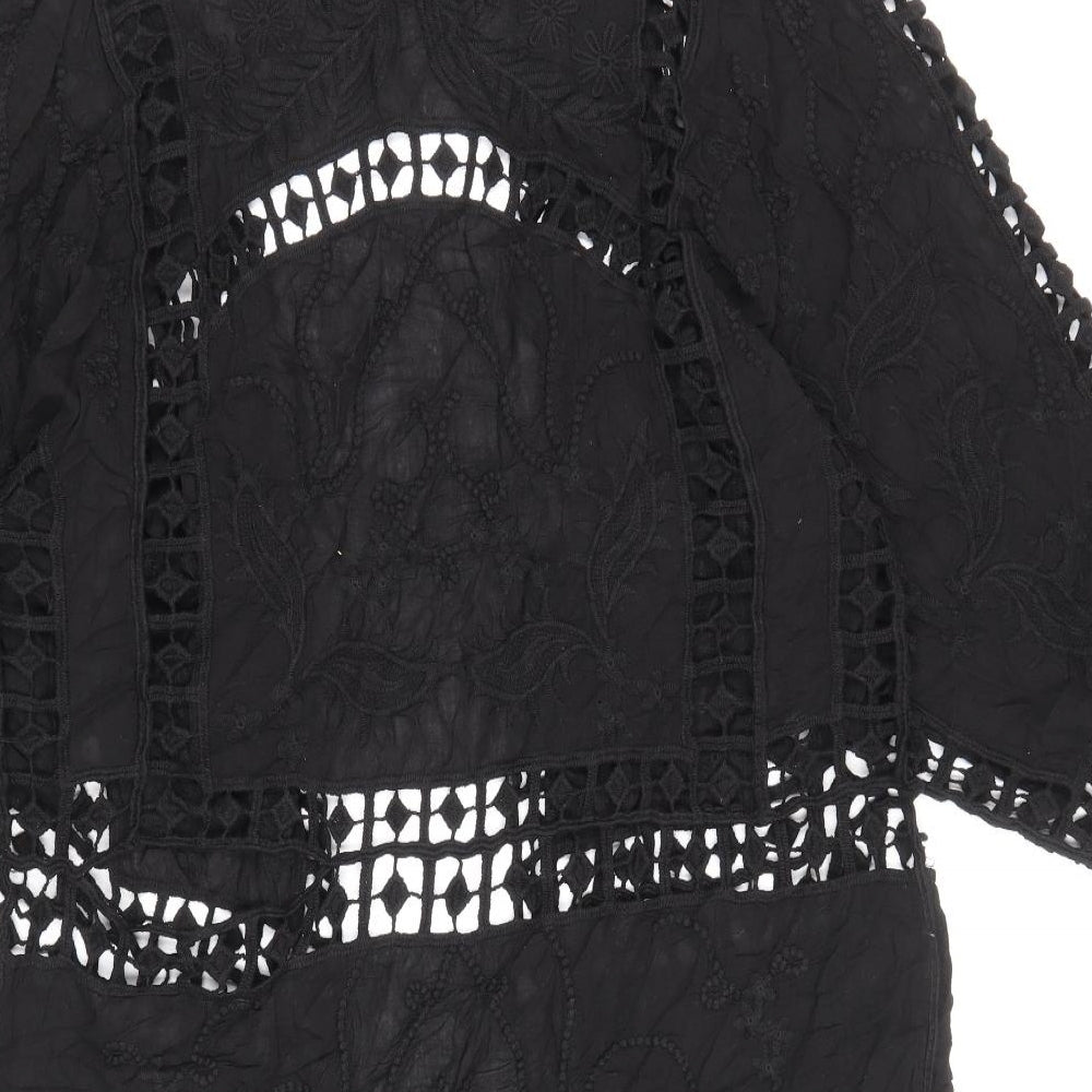 NEXT Womens Black Cotton Kimono Blouse Size L V-Neck