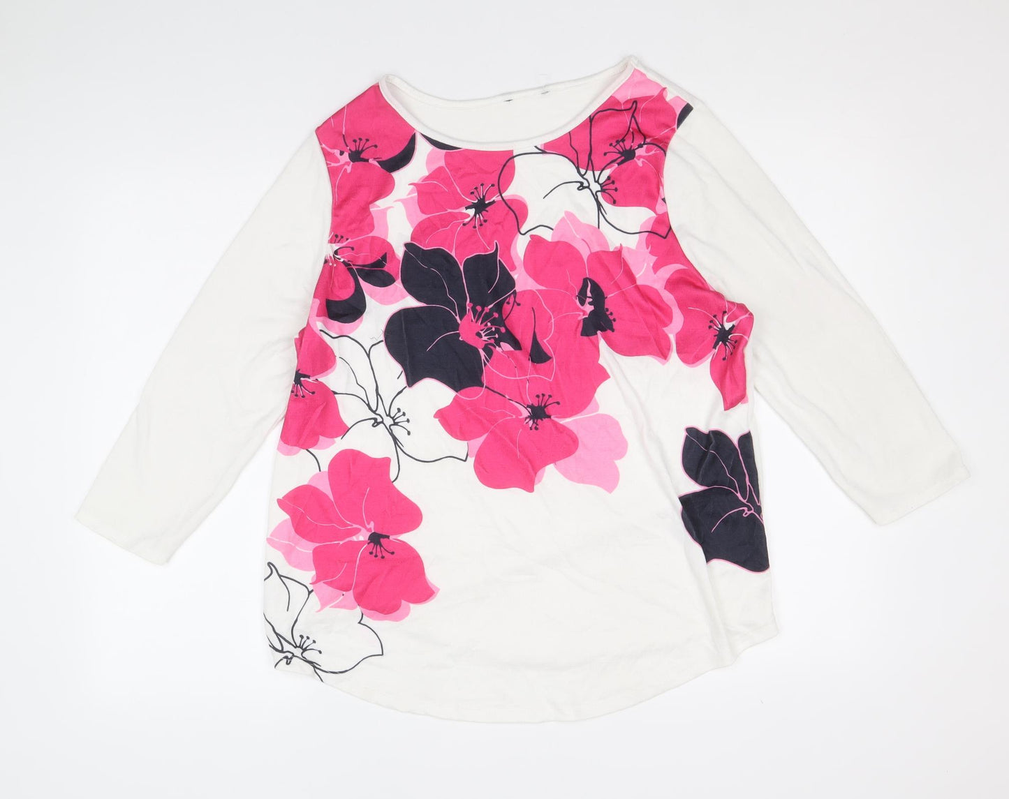 Roman Womens White Round Neck Floral Polyester Pullover Jumper Size 16
