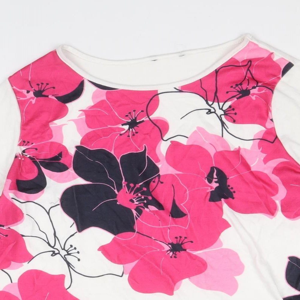 Roman Womens White Round Neck Floral Polyester Pullover Jumper Size 16