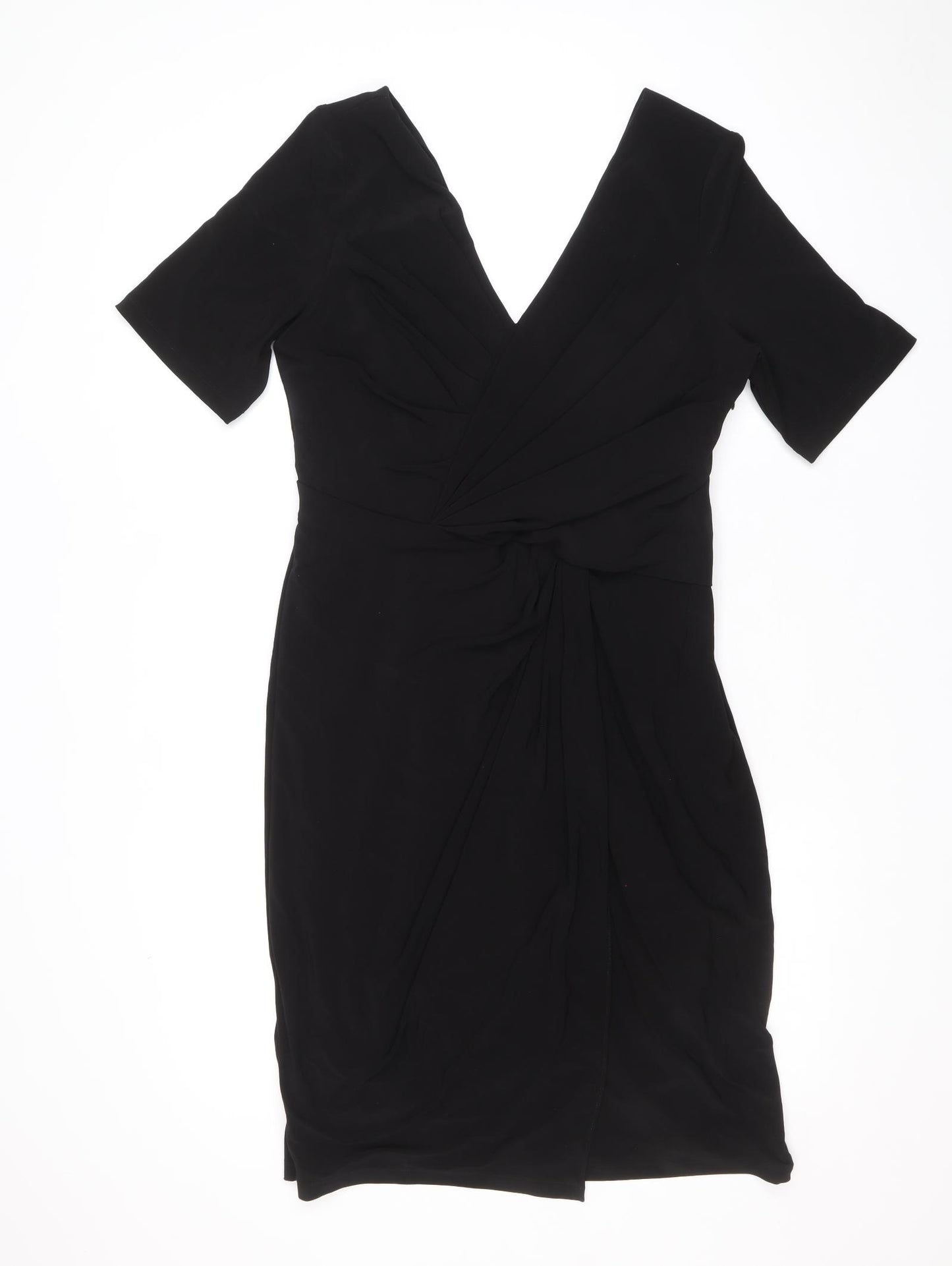 Adrianna Papell Womens Black Polyester A-Line Size 16 V-Neck Zip