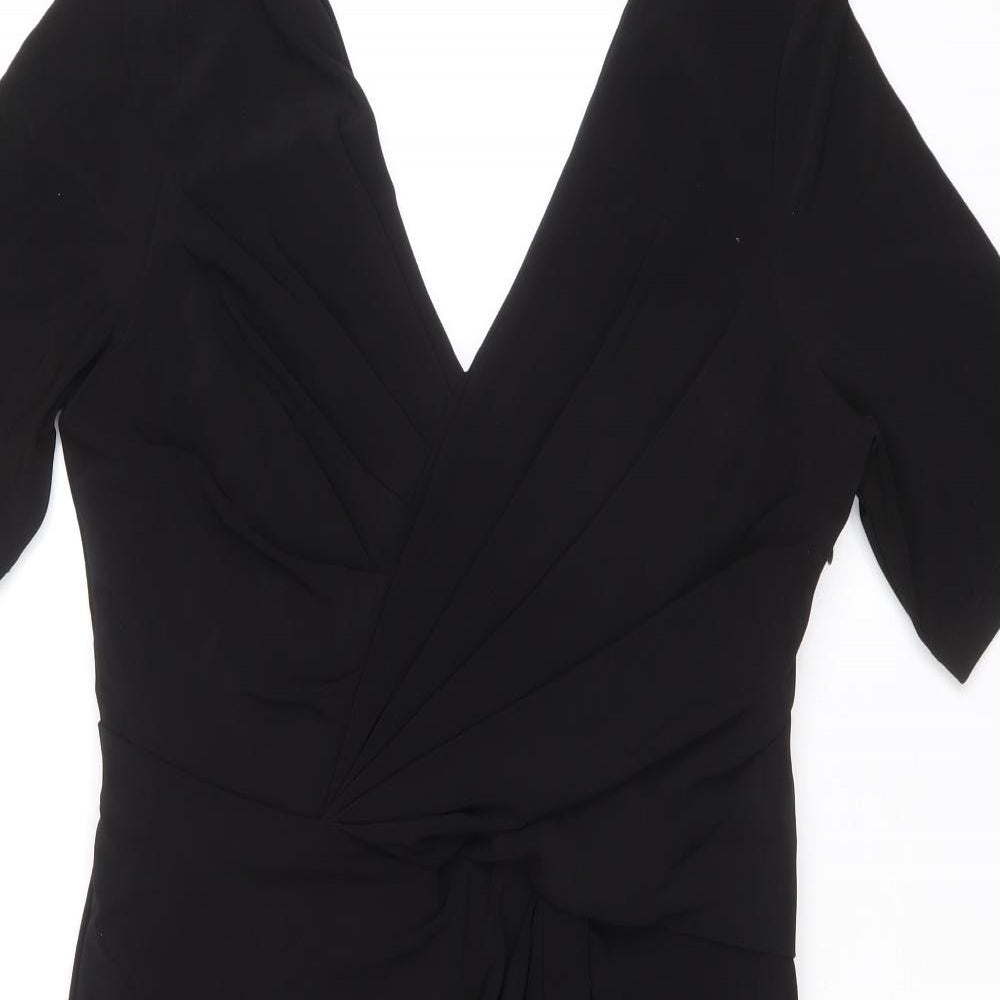 Adrianna Papell Womens Black Polyester A-Line Size 16 V-Neck Zip